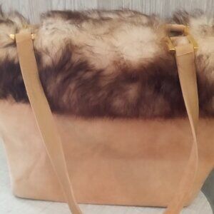 Stuart Weitzman Vintage Suede Handbag  Fur Trim                                .